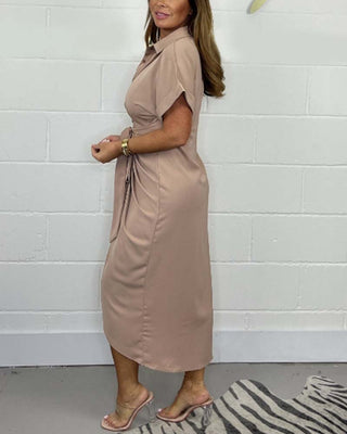 Eline | Elegante jurk met geplooide overhemdhals Vionelle