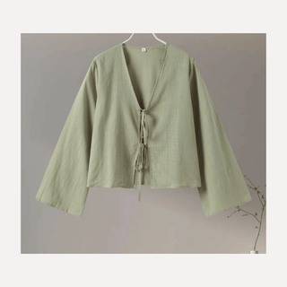 FAYE | Casual Chic Linnen Look Top Olive Green (bijna uitverkocht) Vionelle