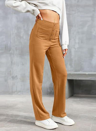 Joanne | High-waisted elastische casual broek Caramel Brown Vionelle