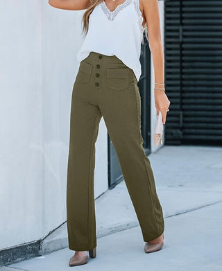 Joanne | High-waisted elastische casual broek Emerald Green Vionelle