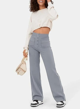 Joanne | High-waisted elastische casual broek Stormy Grey Vionelle
