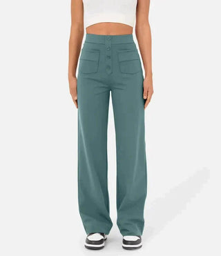 Joanne | High-waisted elastische casual broek Serpentine Green Vionelle