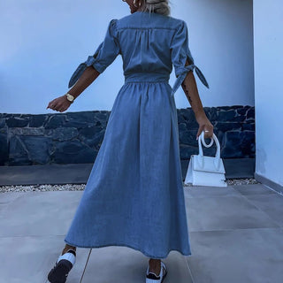KIRA | Denim Maxi met split en V-hals Vionelle