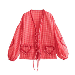 SHANICE | Retro Top Hartvormige Zakken Roze rood Vionelle